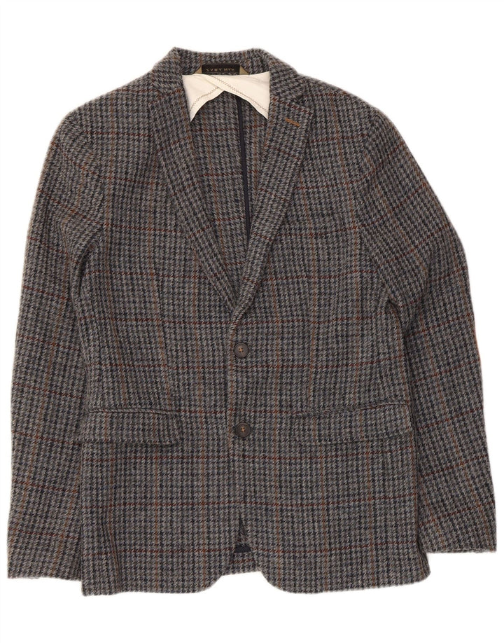 Giacca blazer a 2 bottoni da uomo Zara EU 48 in lana pied de poule grigio medio