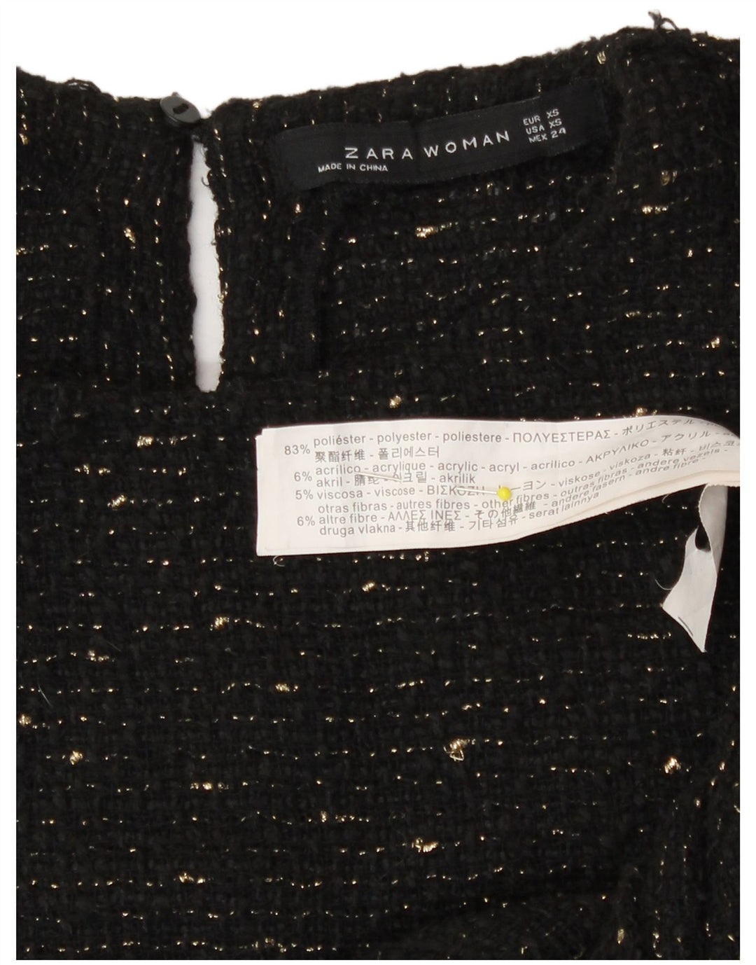 Top Zara da donna oversize con maniche a 3/4 UK 6 XS poliestere chiazzato nero