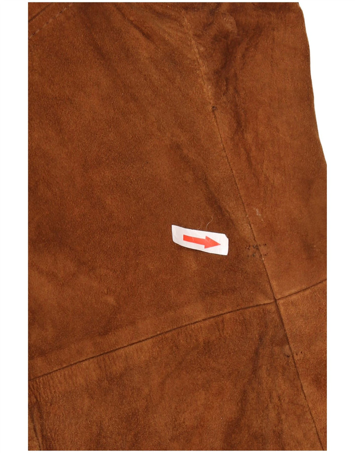 Soprabito senza maniche in pelle scamosciata vintage da donna IT 46 grande in pelle marrone