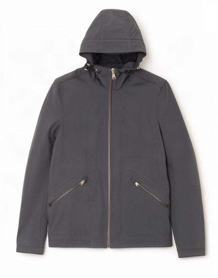 PEUTEREY Giacca antipioggia oversize con cappuccio da donna UK 10 Small Grigio Poliammide