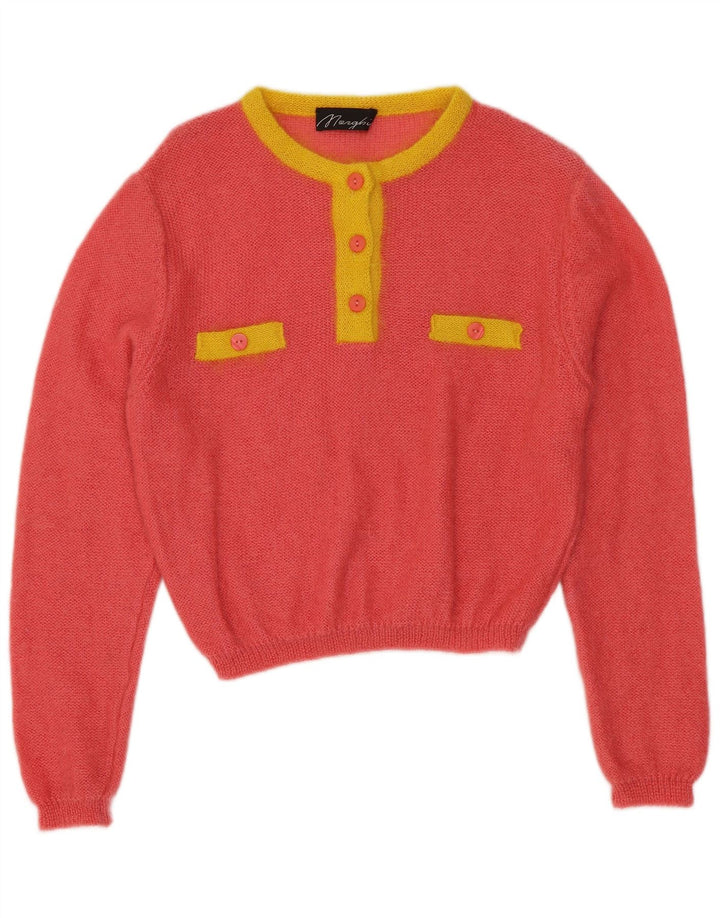 Maglione da donna VINTAGE con collo a bottoni IT 44 Colorblock rosa medio