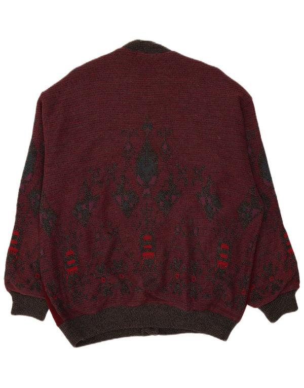 Luciano Chiari Mens Cardigan Sweater XL Burgundy Geometric Wool
