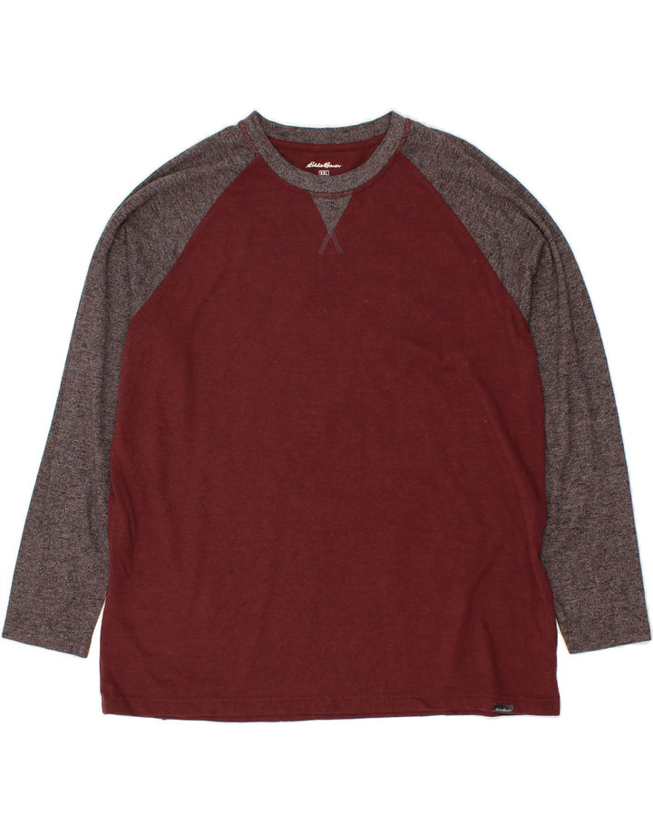 EDDIE BAUER Top da uomo a maniche lunghe 2XL in cotone color block marrone