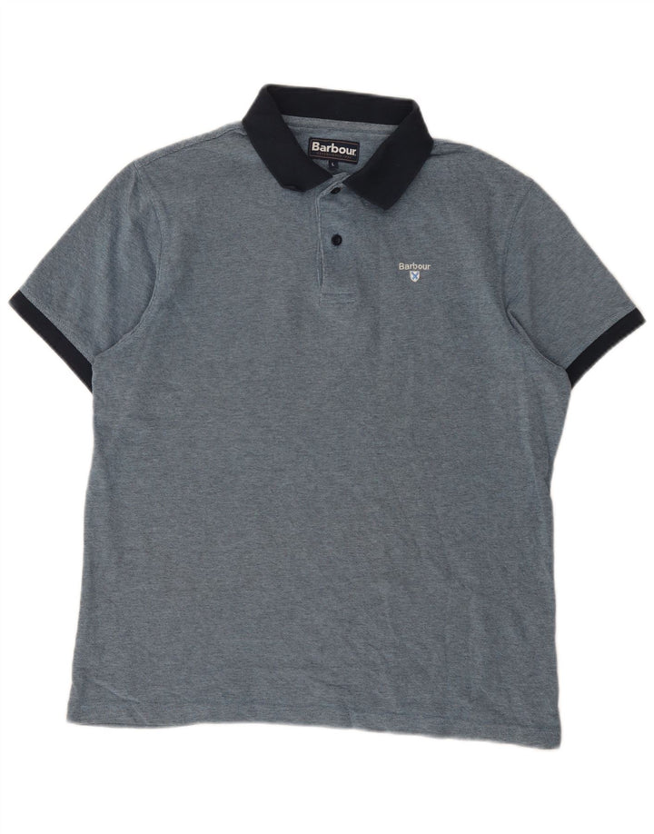 Polo da uomo Barbour grande in cotone color block blu navy