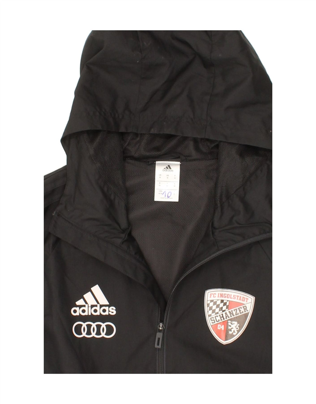 ADIDAS Giacca antipioggia da uomo con cappuccio grafico UK 38 Medium Black Colourblock