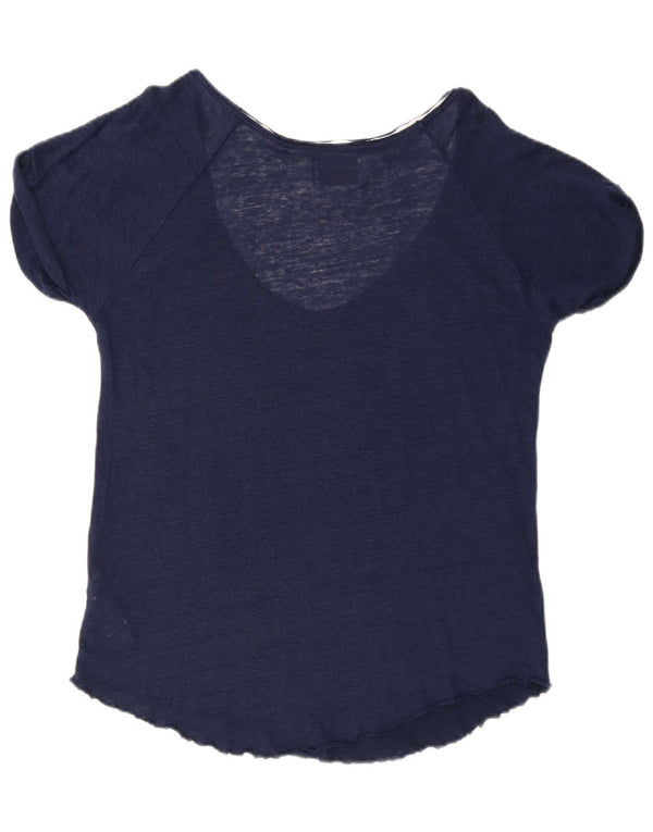 T-shirt da donna Zara Top UK 16 grande lino blu navy