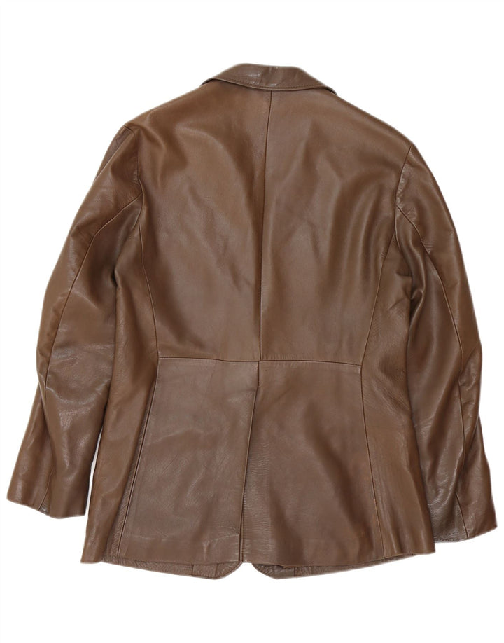 Giacca blazer in pelle vintage da uomo a 2 bottoni UK 38 Marrone medio