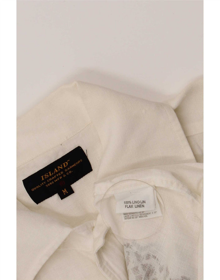 Camicia a maniche corte da uomo islandese Lino geometrico bianco medio