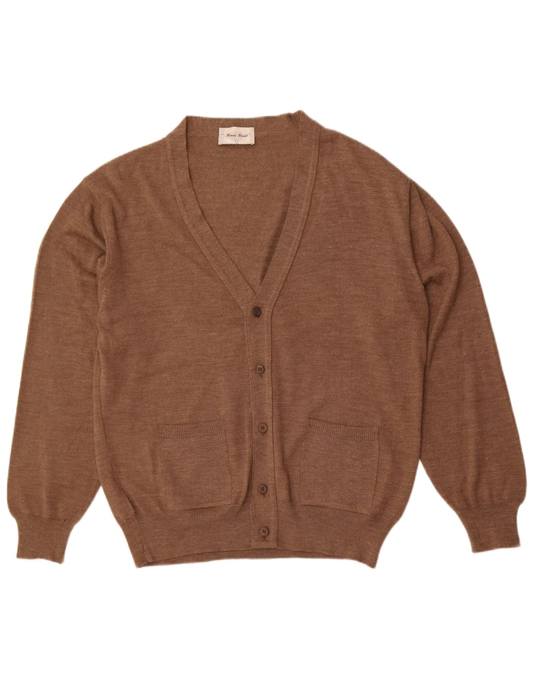 Maglione cardigan da donna vintage UK 14 grande lana marrone