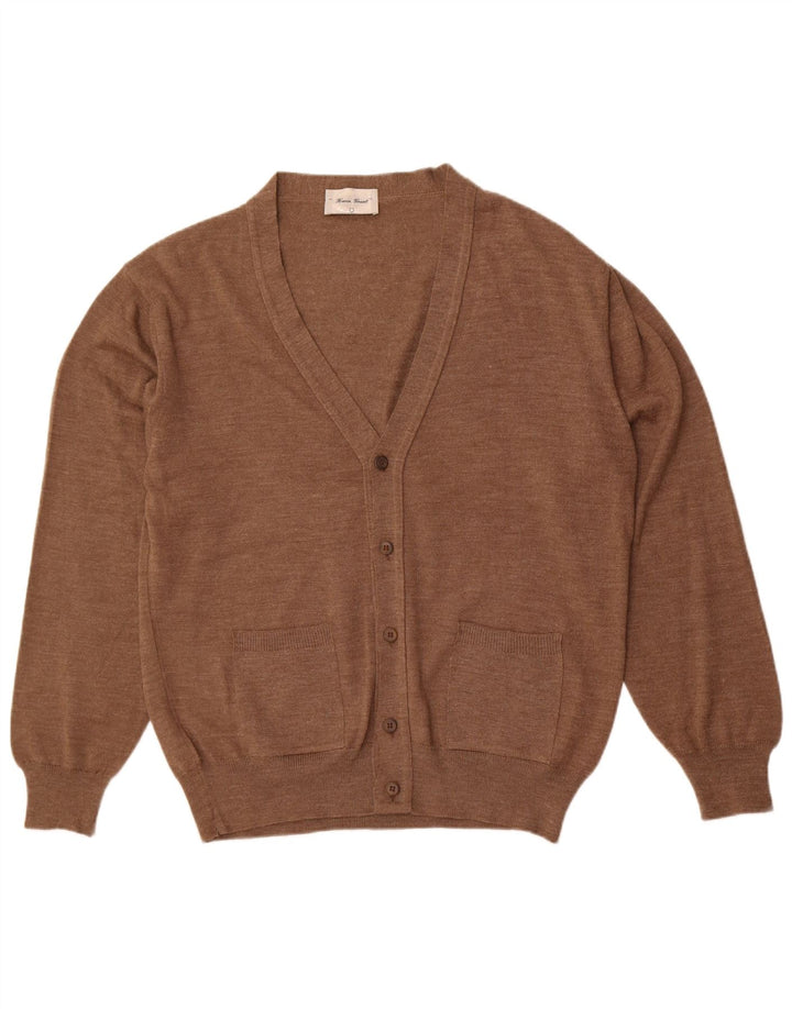 Maglione cardigan da donna vintage UK 14 grande lana marrone