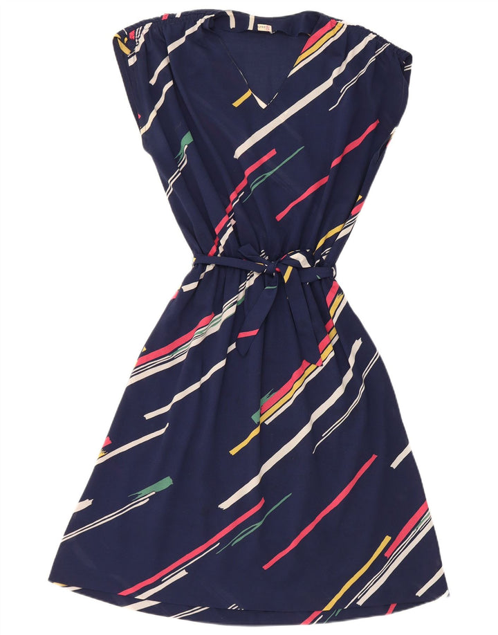 Abito a trapezio da donna vintage IT 42 Poliestere a righe blu navy medio