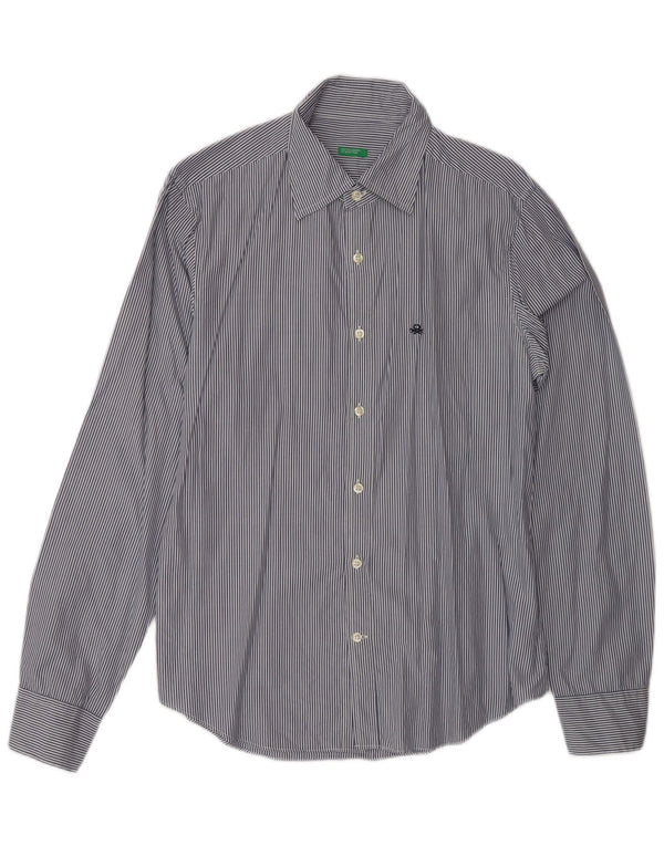 Camicia Benetton Uomo Cotone Gessato Blu Medio