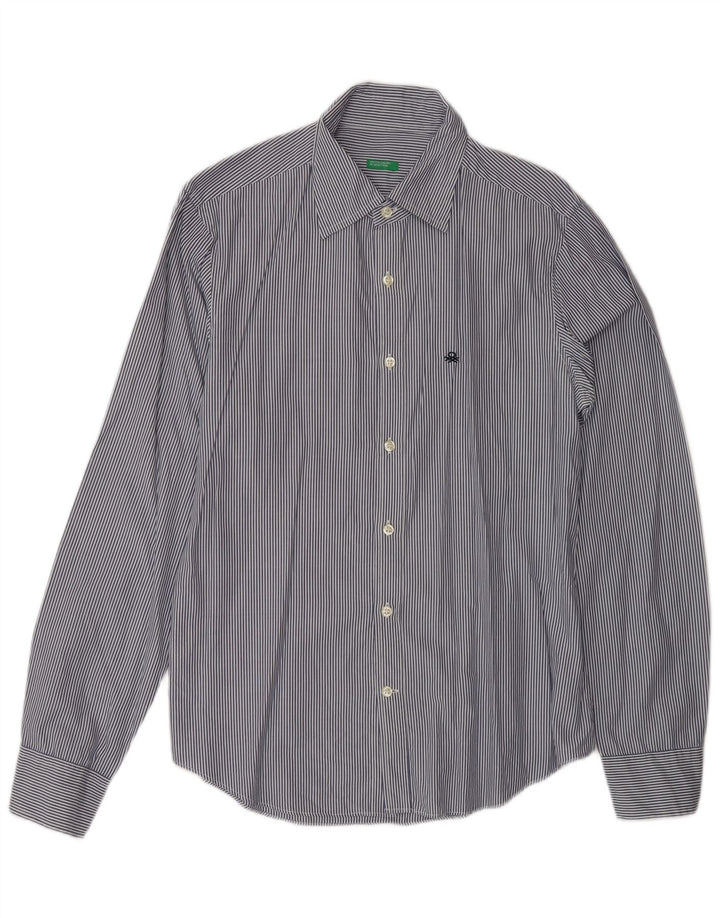 Camicia Benetton Uomo Cotone Gessato Blu Medio