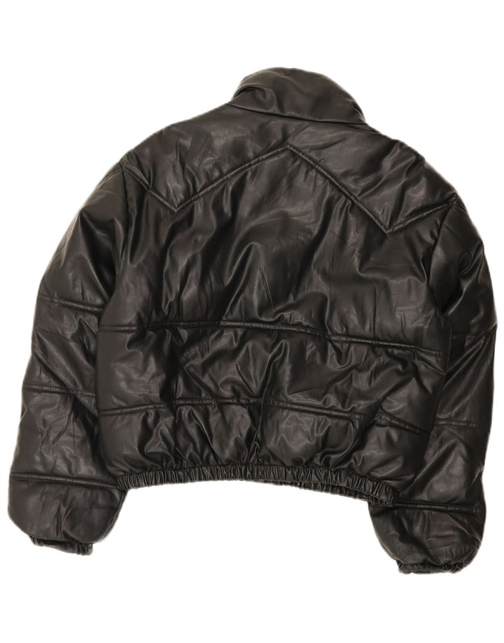 ZARA Womens Oversized Faux Leather Padded Jacket UK 6 XS Black