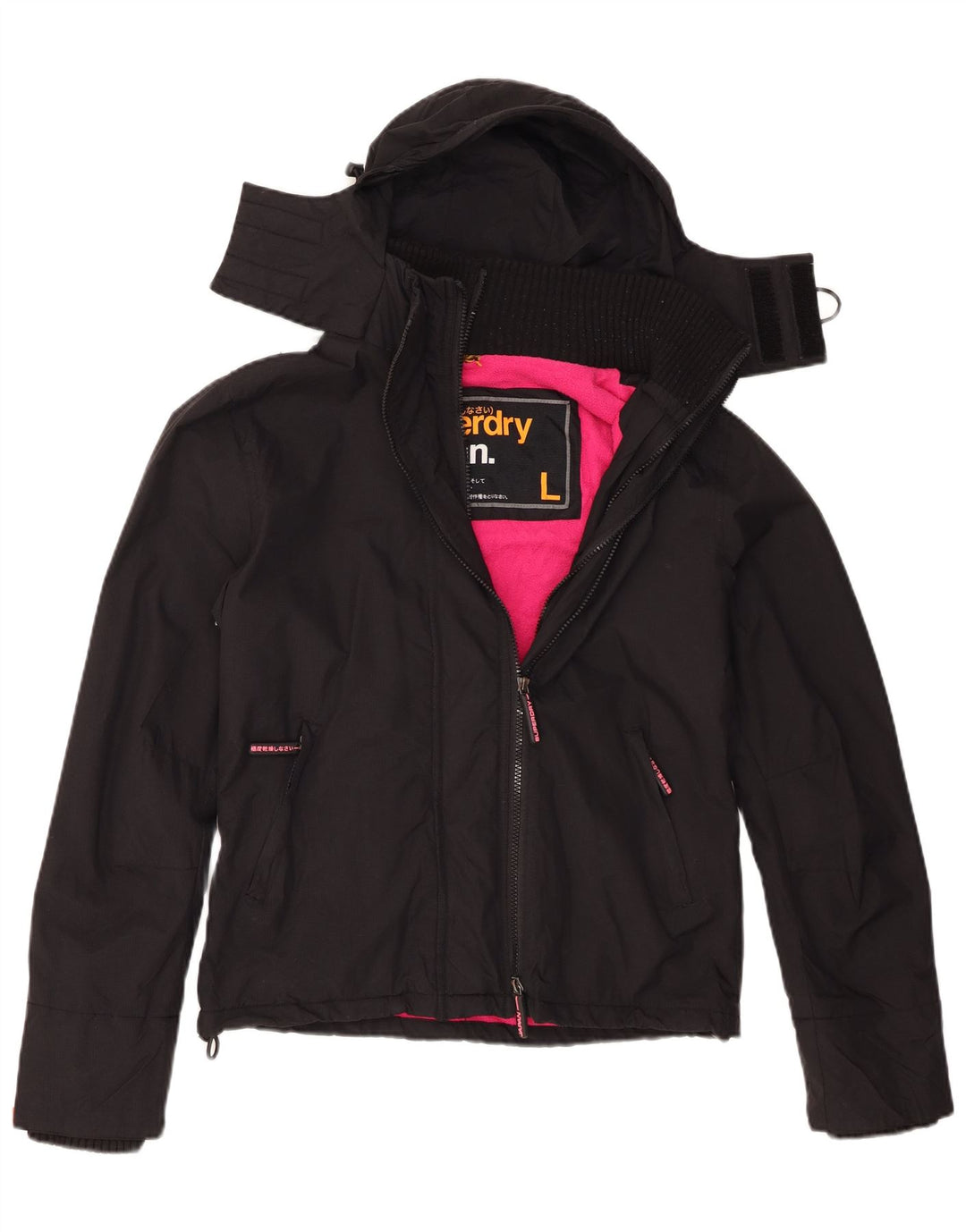Giacca a vento con cappuccio da donna Superdry UK 16 grande nylon nero