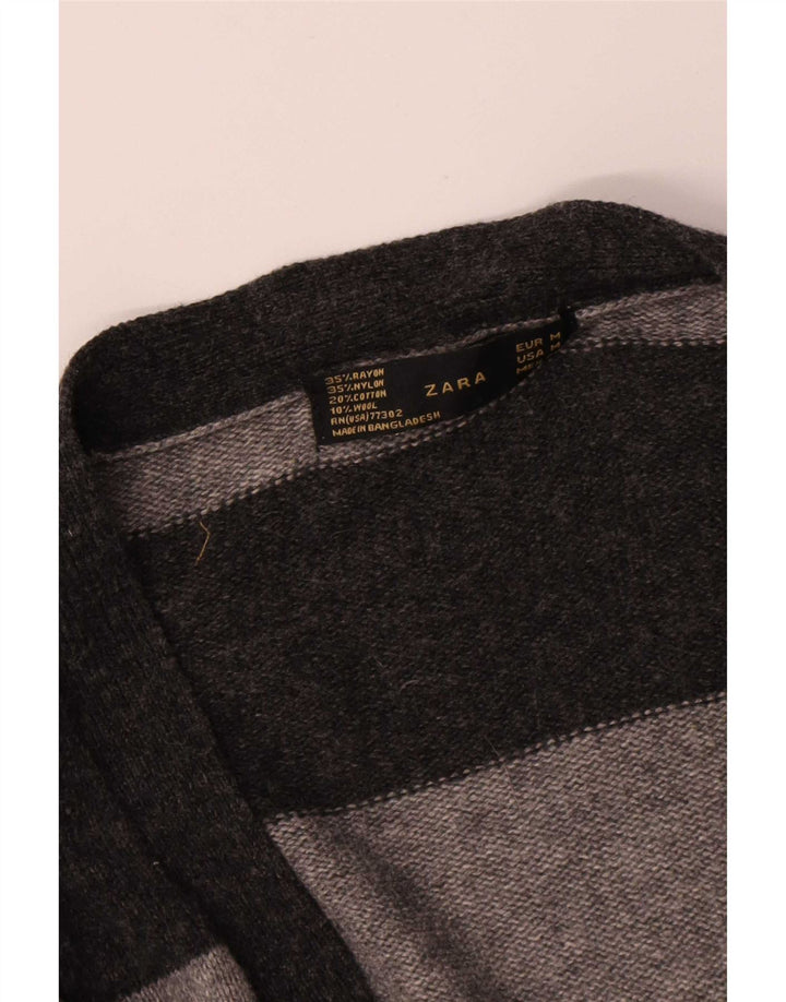 Maglione cardigan da donna Zara UK 12 Rayon a righe grigio medio