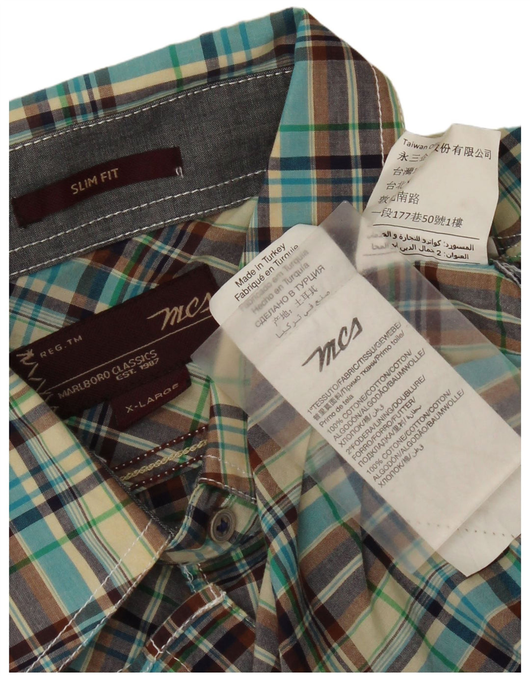 Camicia a maniche corte slim fit da uomo Marlboro Classics XL a quadri multicolore