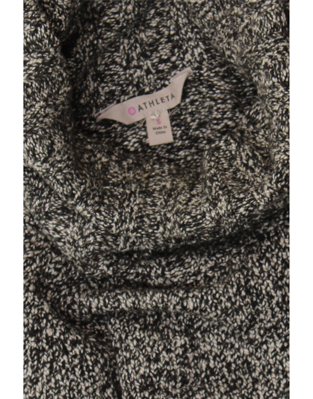 ATHLETA Womens Roll Neck Jumper Sweater UK 10 Small Black Flecked Wool Vintage Athleta and Second-Hand Athleta from Messina Hembry 