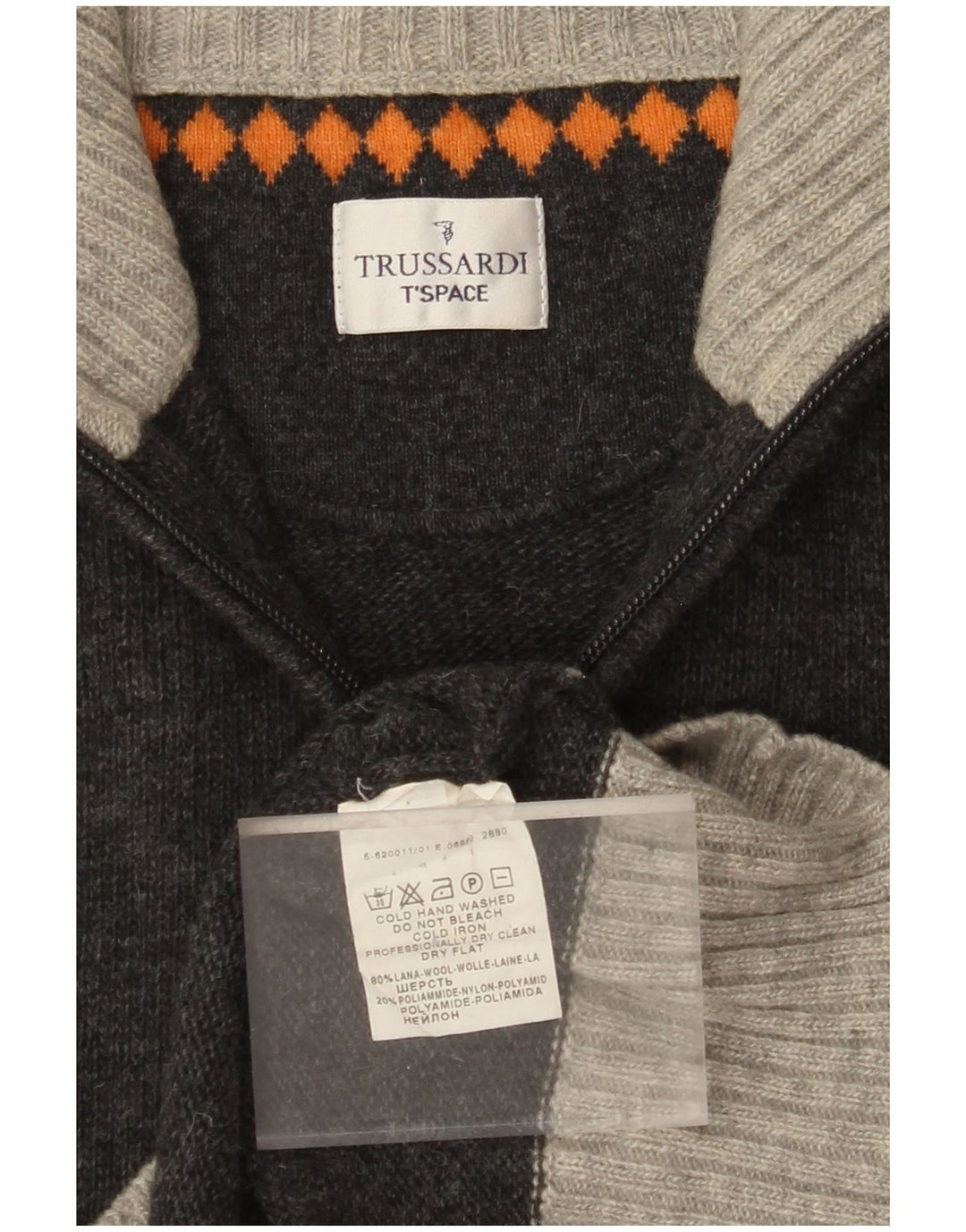 Maglione da uomo TRUSSARDI con zip e collo in lana color block grigio medio