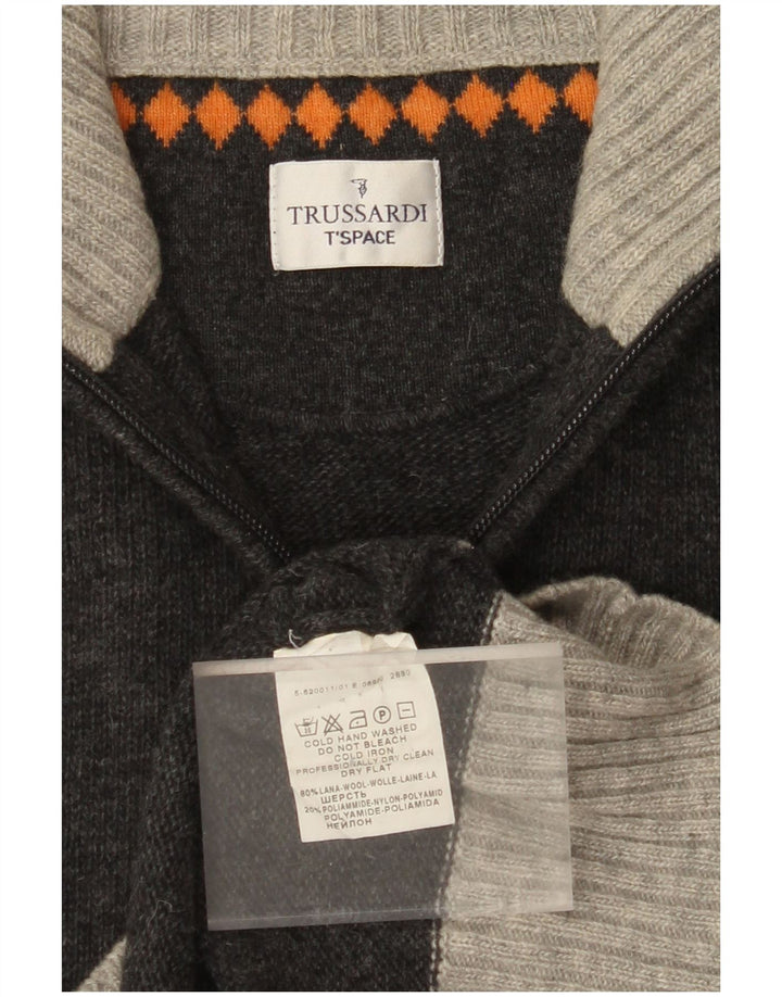 Maglione da uomo TRUSSARDI con zip e collo in lana color block grigio medio