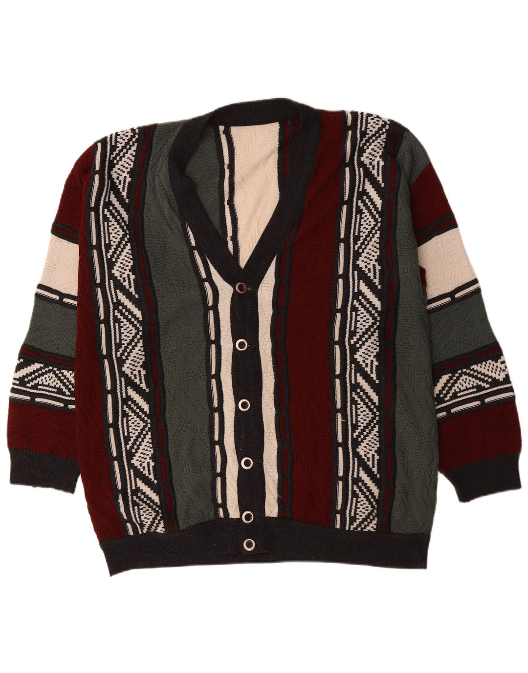 Maglione cardigan vintage da uomo XL multicolore Fair Isle in poliacrilico