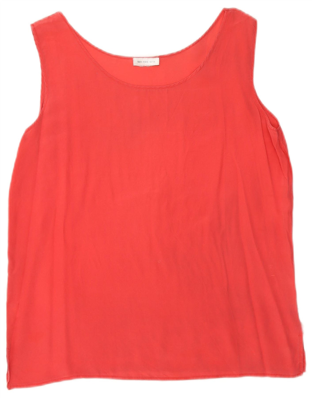 Top camicetta senza maniche vintage da donna UK 14 seta rossa media
