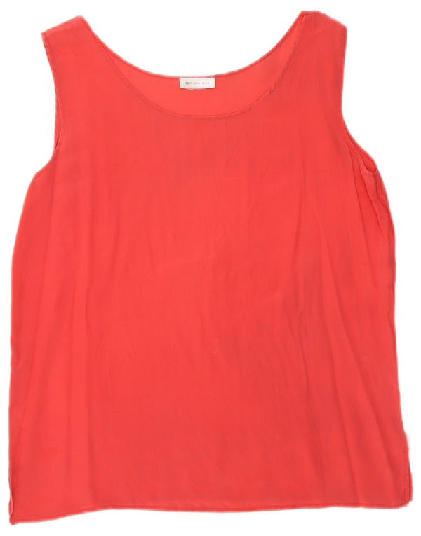 Top camicetta senza maniche vintage da donna UK 14 seta rossa media