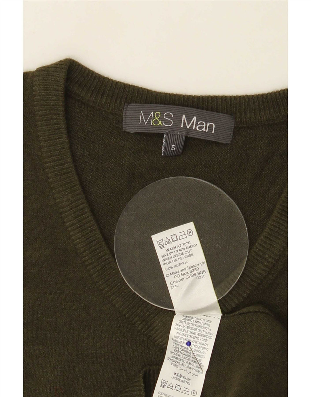 Maglione da uomo con scollo a V Marks & Spencer piccolo acrilico kaki
