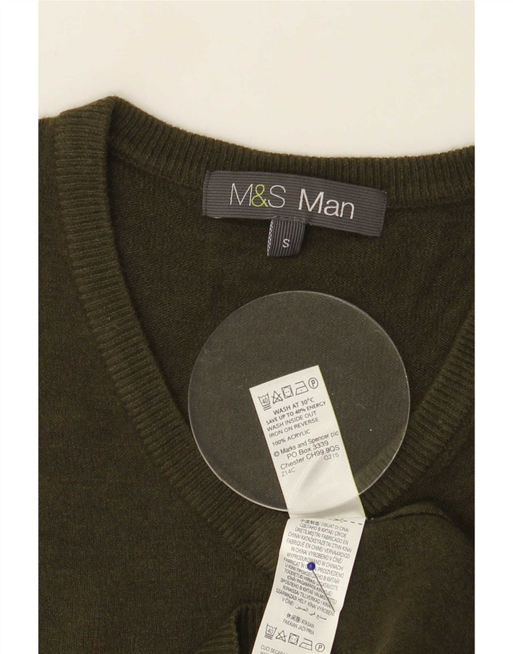 Maglione da uomo con scollo a V Marks & Spencer piccolo acrilico kaki