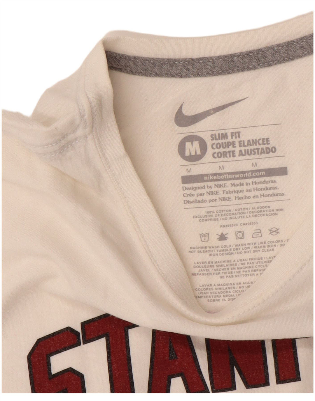 T-shirt grafica NIKE Stanford slim fit da donna, taglia UK 12, colore bianco medio