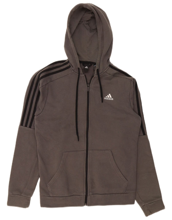 Maglione con cappuccio e zip Adidas da uomo piccolo in cotone grigio
