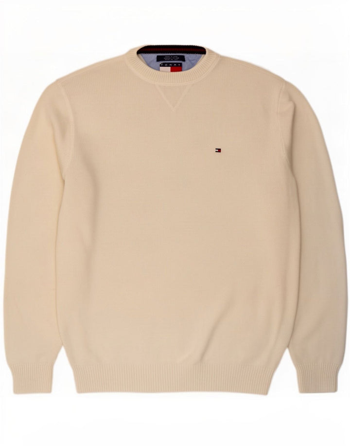 Maglione maglione girocollo da uomo Tommy Hilfiger grande cotone bianco sporco