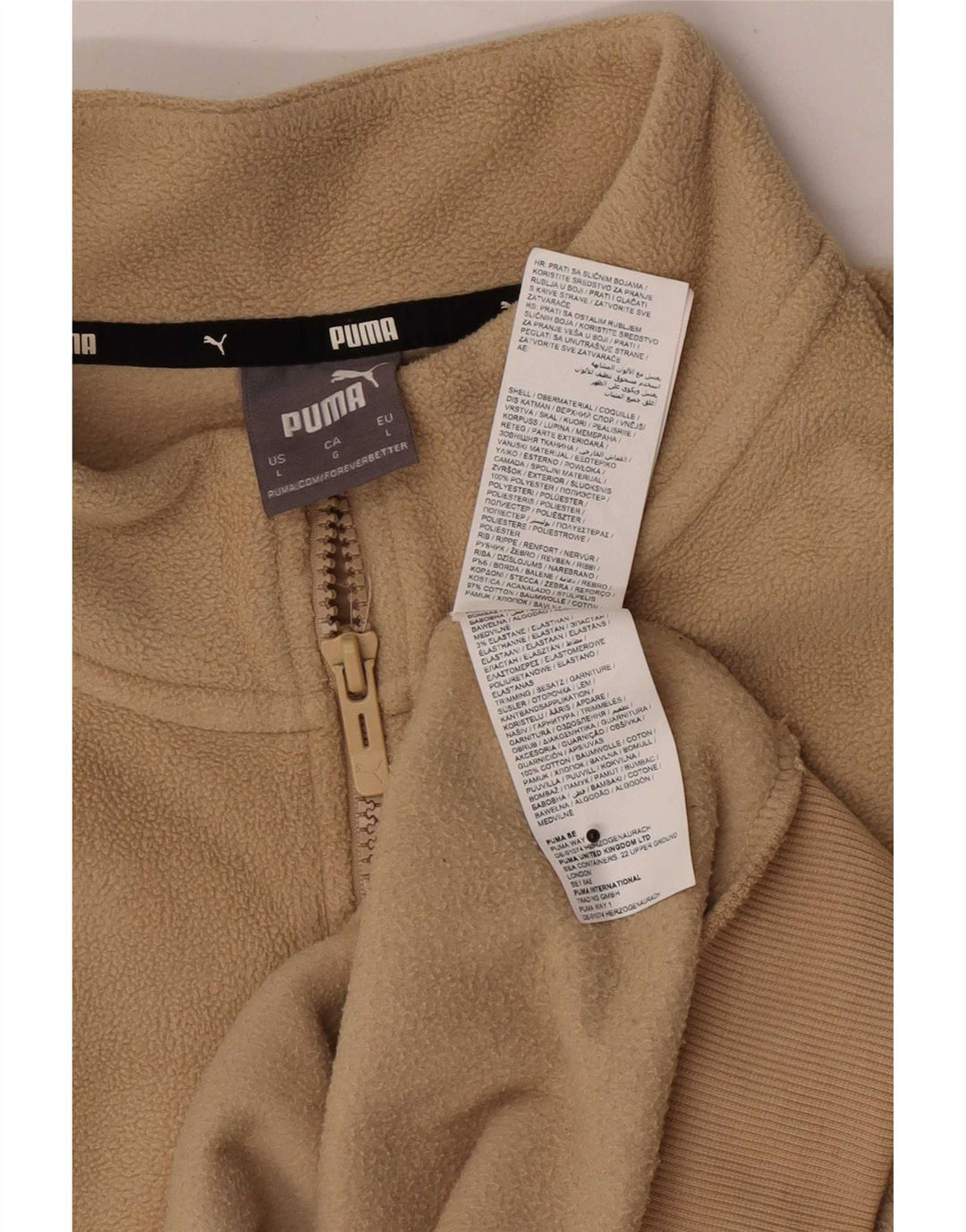 Maglione in pile da uomo Puma con zip e collo, grande, in poliestere beige