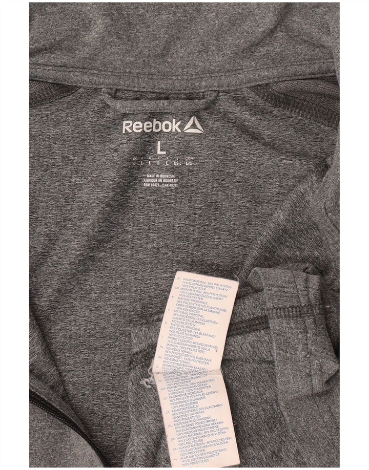 REEBOK Mens Zip Neck Pullover Tracksuit Top Large Grey Polyester