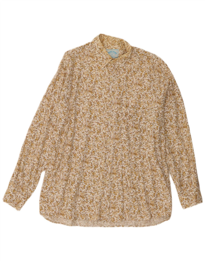 Camicia da fine settimana da uomo vintage in viscosa floreale beige grande