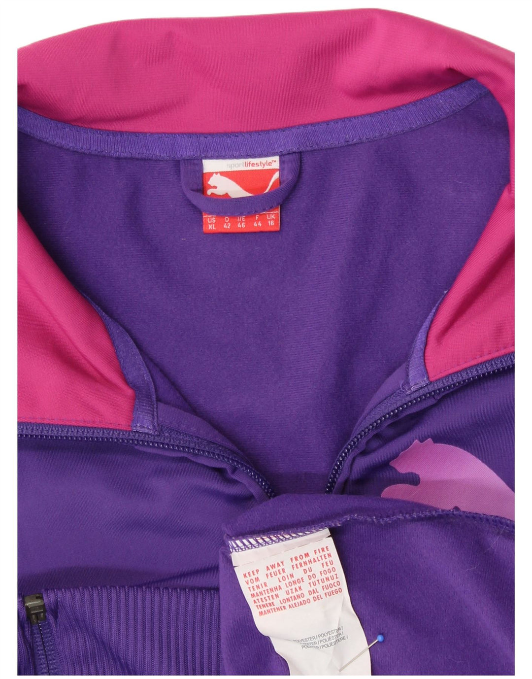 PUMA Womens Graphic Tracksuit Top Jacket UK 16 Large Purple Polyester