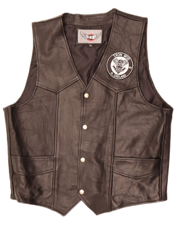 Gilet in pelle da uomo vintage XL in pelle nera