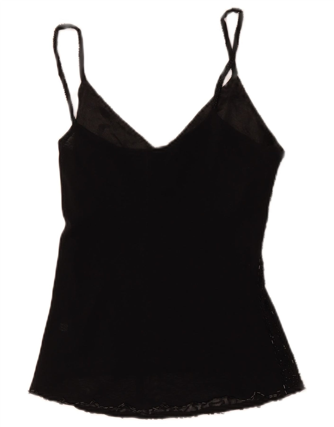 Canottiera vintage da donna UK 8 piccola in viscosa nera