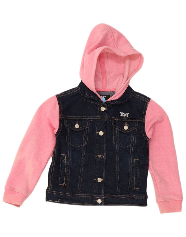 Giacca di jeans con cappuccio per ragazze Dkny 5-6 anni in cotone color block blu navy