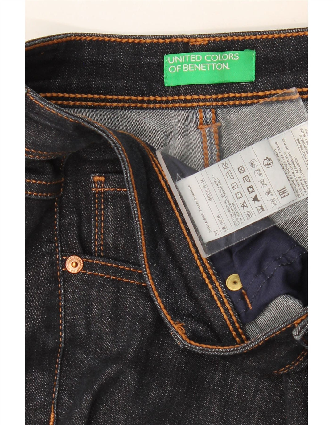 Jeans dritti da donna BENETTON W31 L30 cotone blu navy
