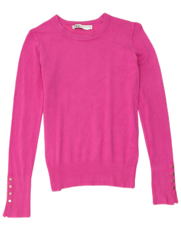 Maglione Zara da donna con scollo a barchetta UK 10 piccolo rosa viscosa
