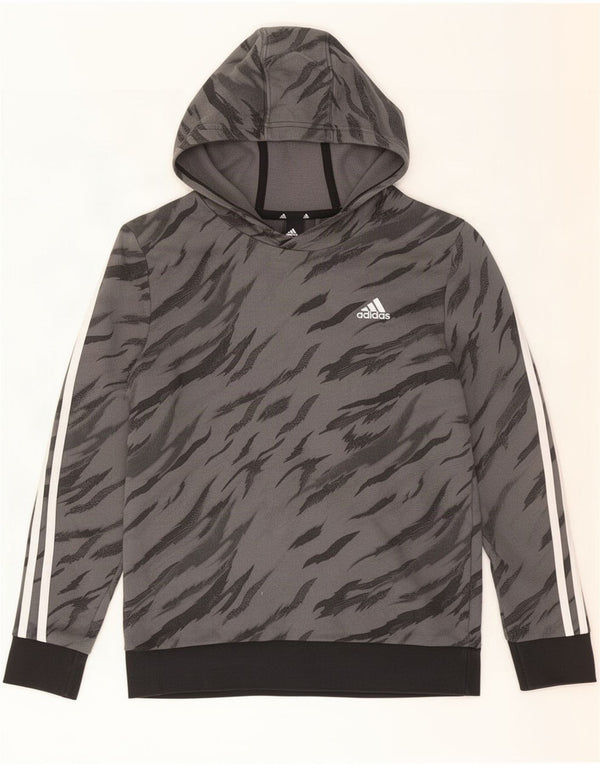 Felpa con cappuccio da ragazzo Adidas 13-14 anni in cotone grigio con stampa animalier