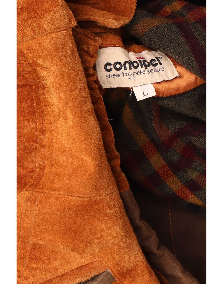 Cappotto da uomo in pelle scamosciata Natural Wear Conbipel UK 40 grande in pelle marrone