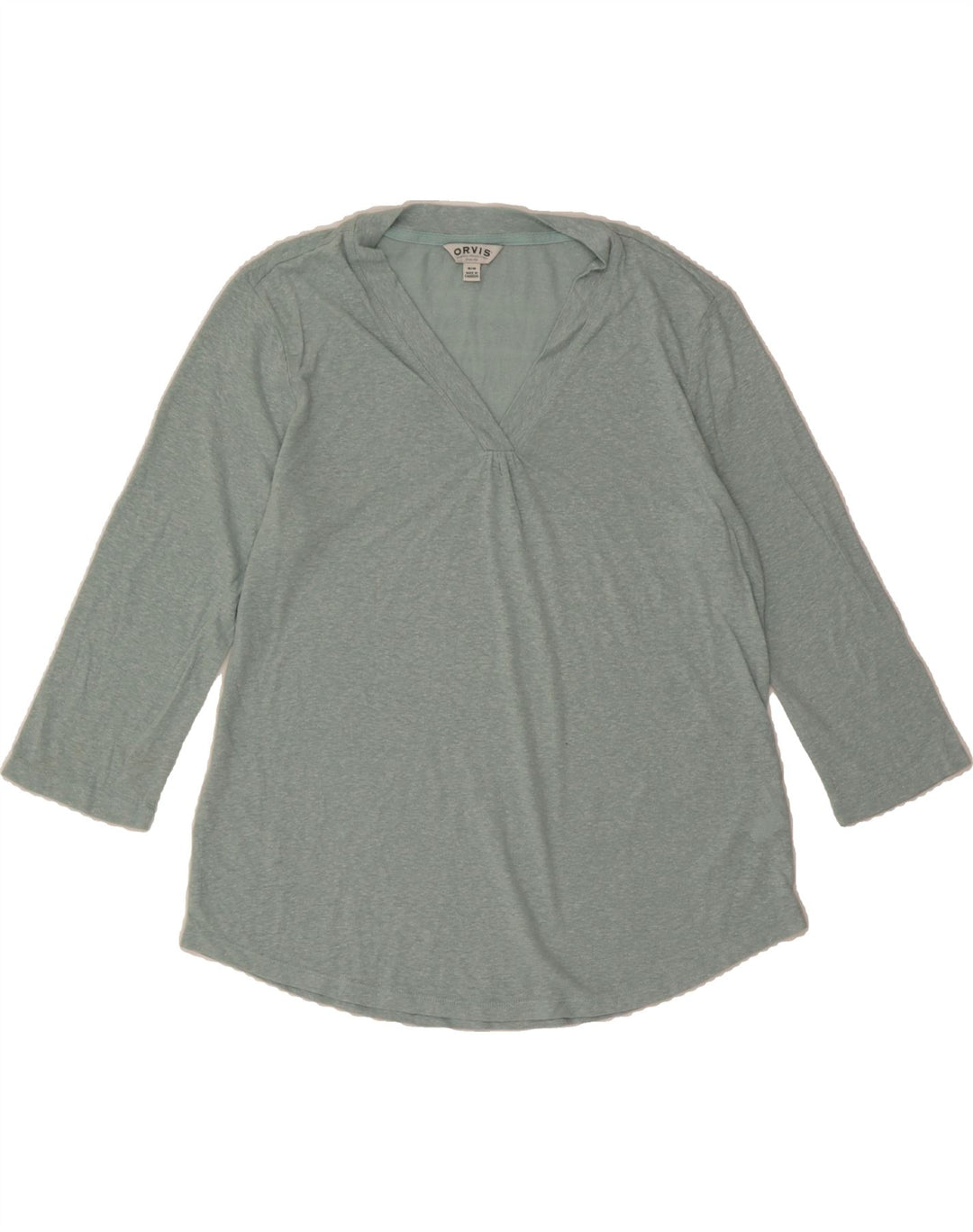 ORVIS Womens Top 3/4 Sleeve UK 14 Medium Turquoise Linen Vintage Orvis and Second-Hand Orvis from Messina Hembry 