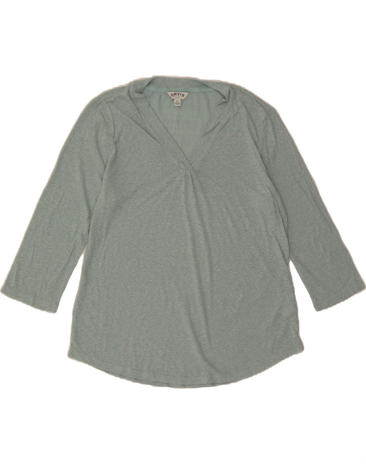 ORVIS Womens Top 3/4 Sleeve UK 14 Medium Turquoise Linen Vintage Orvis and Second-Hand Orvis from Messina Hembry 