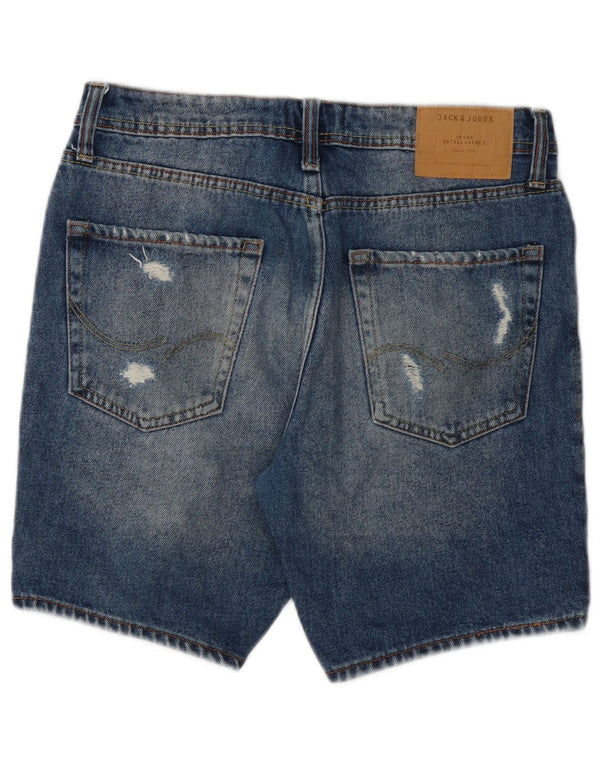 Jack & Jones Pantaloncini di jeans vestibilità regolare invecchiati da uomo piccoli W28 cotone blu