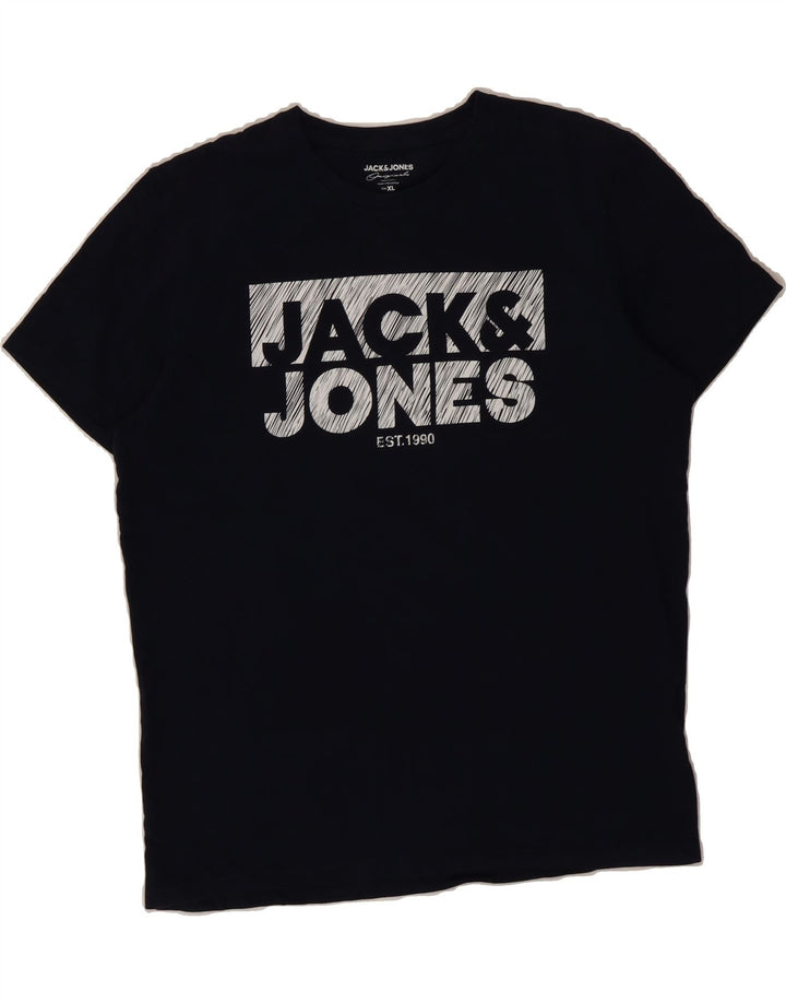 JACK & JONES Mens Graphic T-Shirt Top XL Navy Blue Vintage Jack & Jones and Second-Hand Jack & Jones from Messina Hembry 