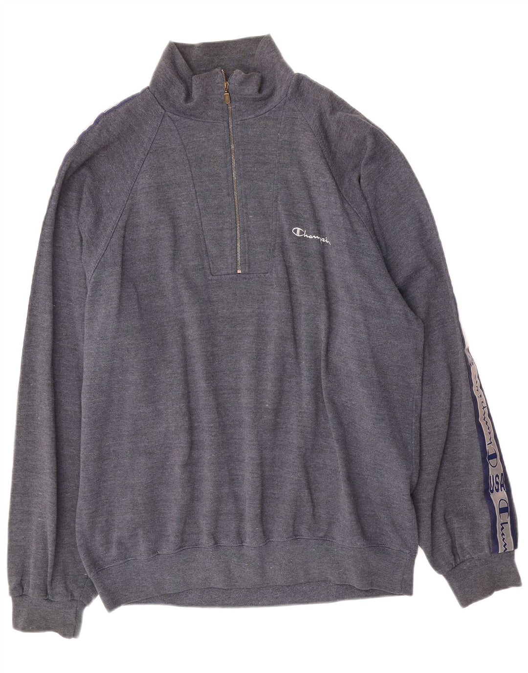 CHAMPION Mens Graphic Zip Neck Sweatshirt Jumper XL Blue Cotton