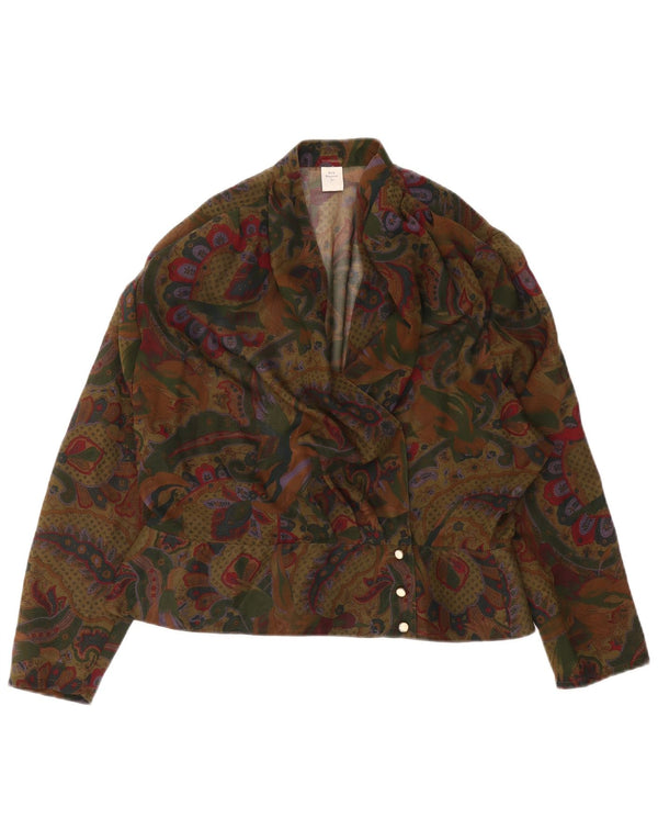 Camicetta corta da donna vintage IT 44 Poliestere medio kaki Paisley