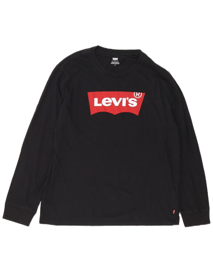 Levi's Maglietta grafica da uomo a maniche lunghe grande in cotone nero